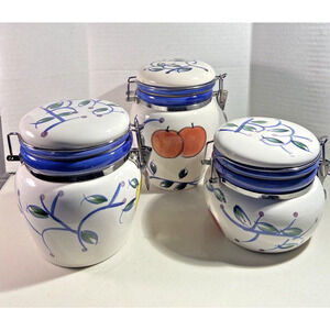Homeplace SET OF 3 CERAMIC Locking Lid Coffee Tea or Sugar Jar CANISTERS